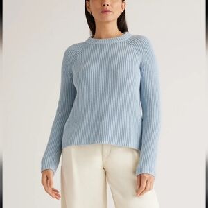 Quince Knit Fisherman Organic Cotton Crewneck Sky Blue Sweater Size Small
